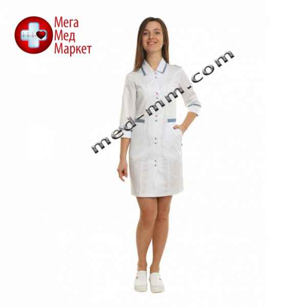 Купить Медицинский халат женский Оксфорд белый/светло серый №96 цена, характеристики, отзывы